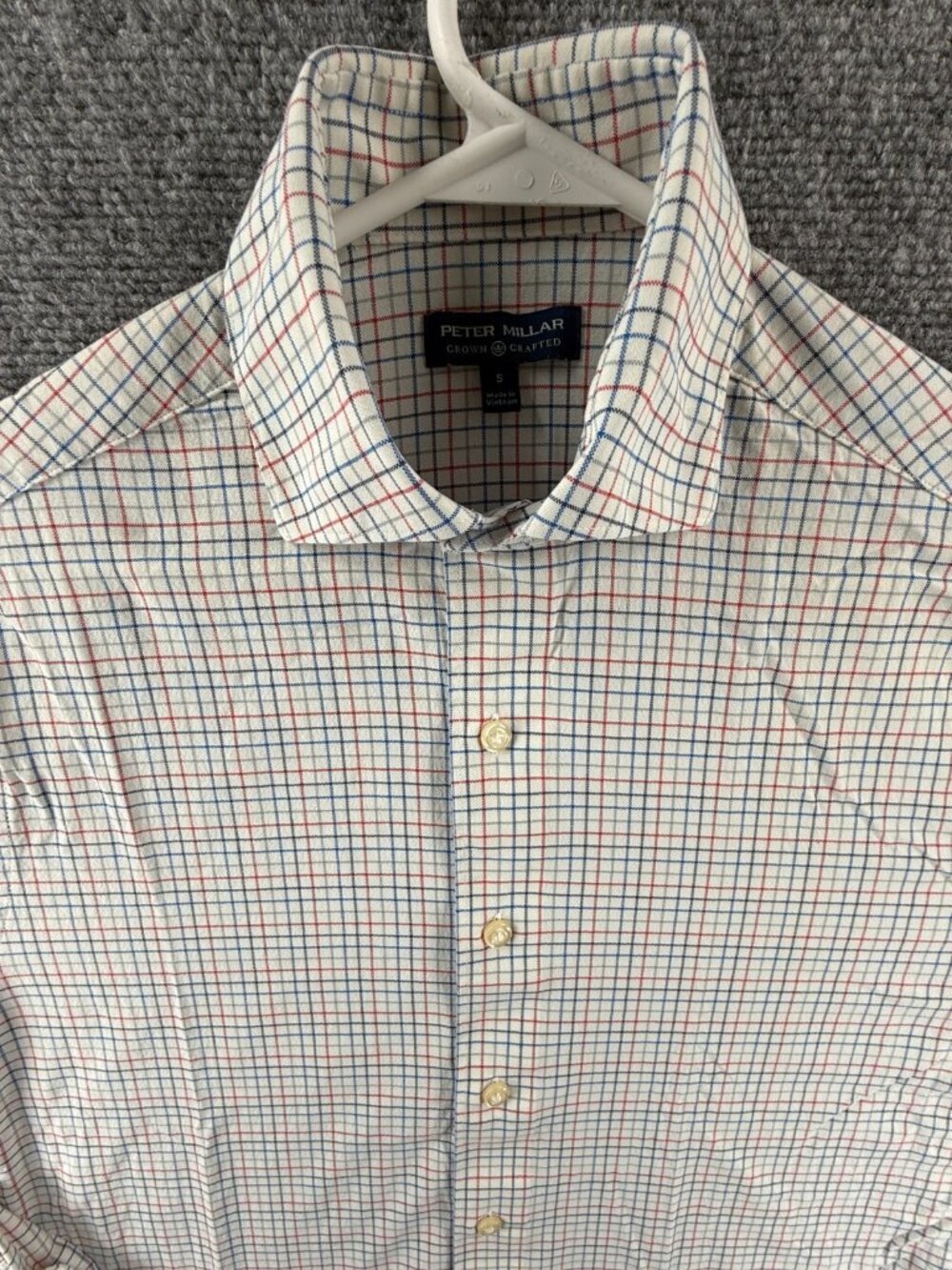 Peter Millar Blue White Nylon Spandex Check Small Mens Shirt Long Sleeved Casual